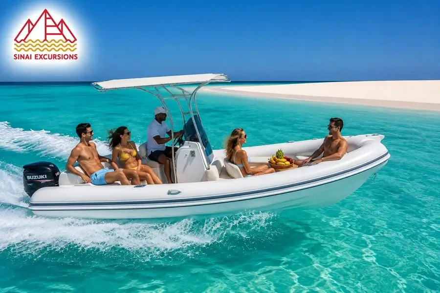 Private speed boat cruising the Red Sea near Hurghada
