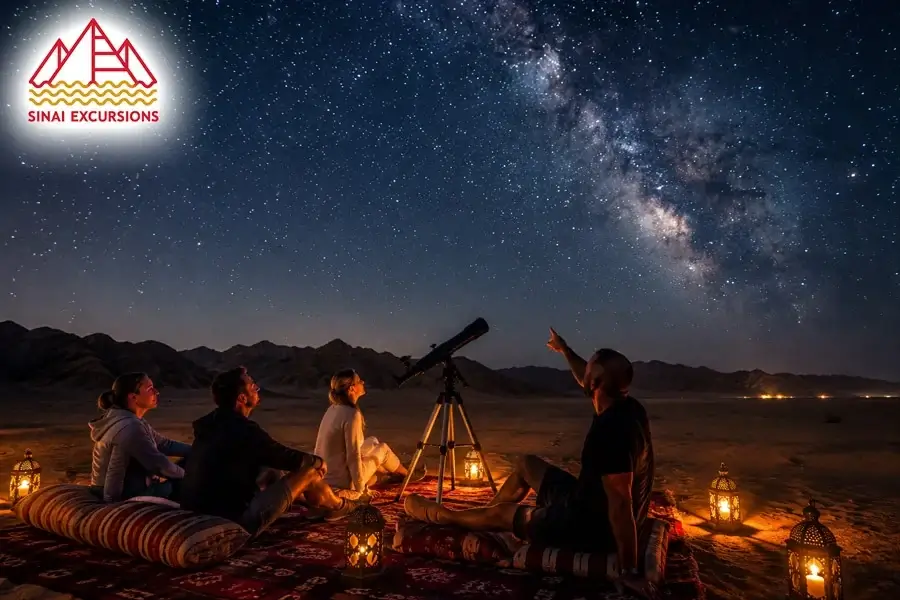 Desert campfire under a starry night sky in Hurghada.